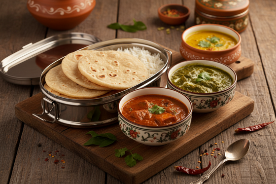 Lunch Box (2 Curries 4 Roti Dal Rice)